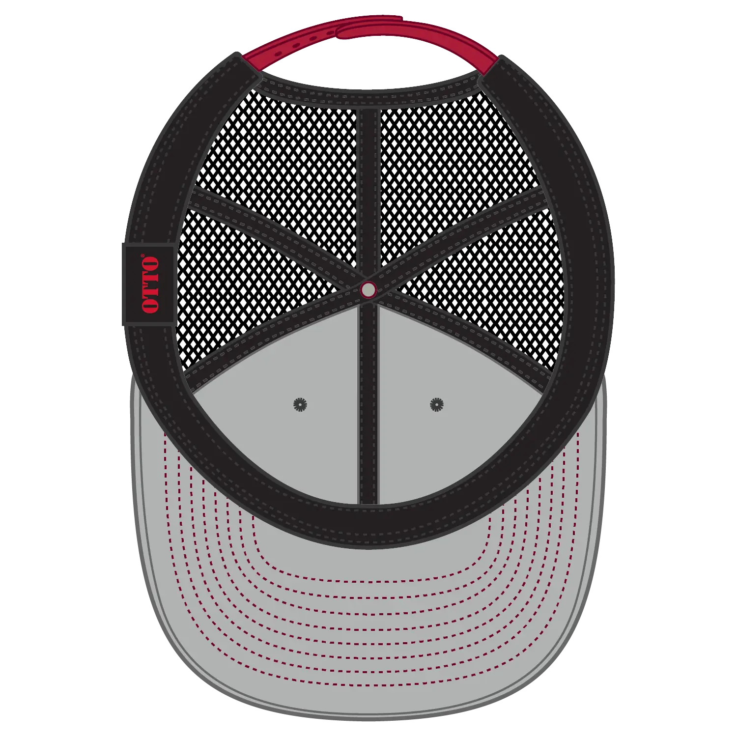 OTTO 141-1070 ’OTTO Snap’ 6 Panel Pro Style Mesh Back Trucker Snapback Cap - Red/Blk/Blk - Red/Blk/Blk / 6 1/2’’ - 7