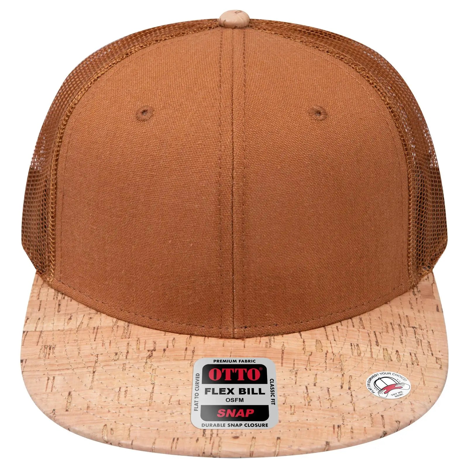 OTTO 141-1070 ’OTTO Snap’ 6 Panel Pro Style Mesh Back Trucker Snapback Cap - Cork/Cy Brn - Cork/Cy Brn / 6 1/2’’ - 7
