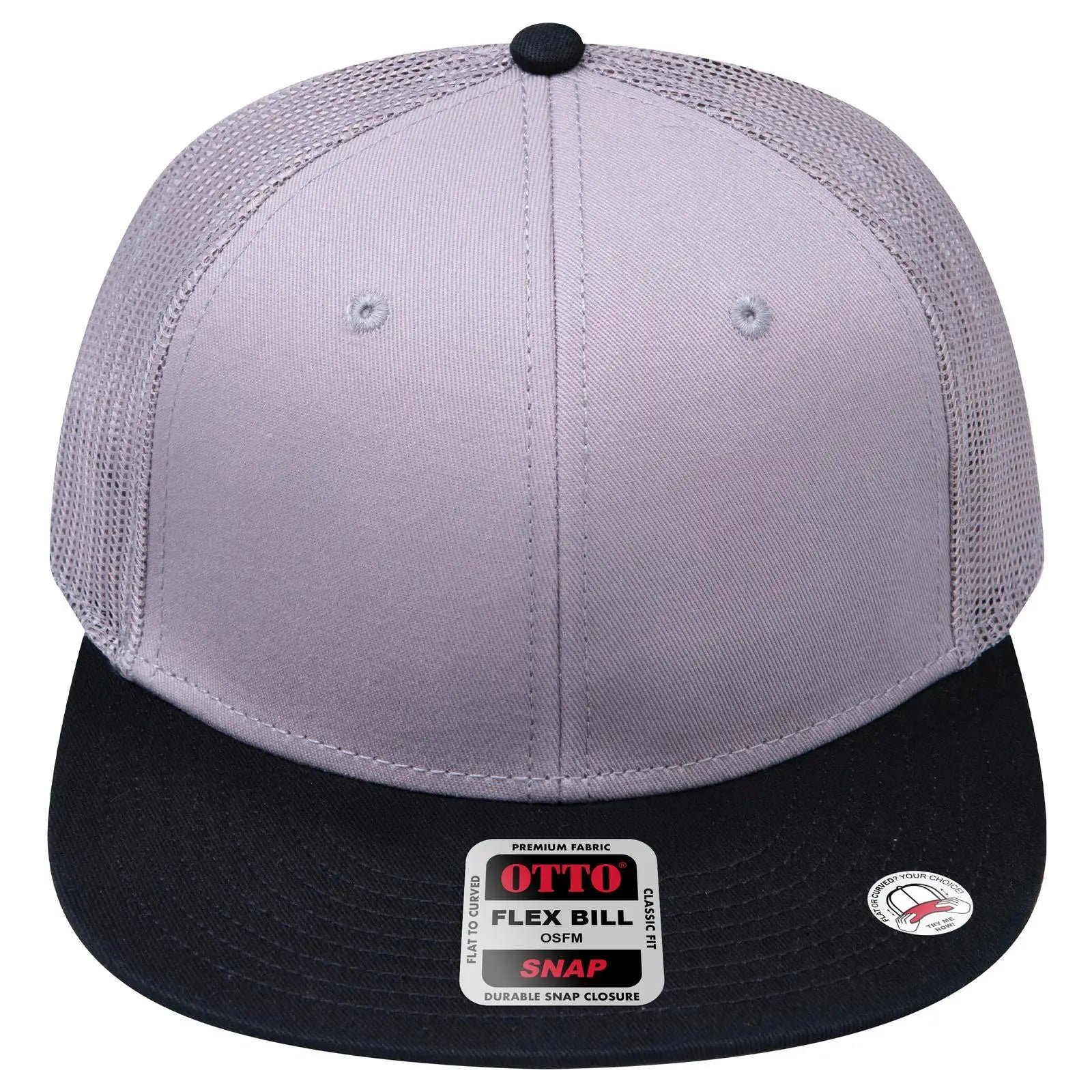 OTTO 141-1070 ’OTTO Snap’ 6 Panel Pro Style Mesh Back Trucker Snapback Cap - Blk/Gry/Gry - Blk/Gry/Gry / 6 1/2’’ - 7