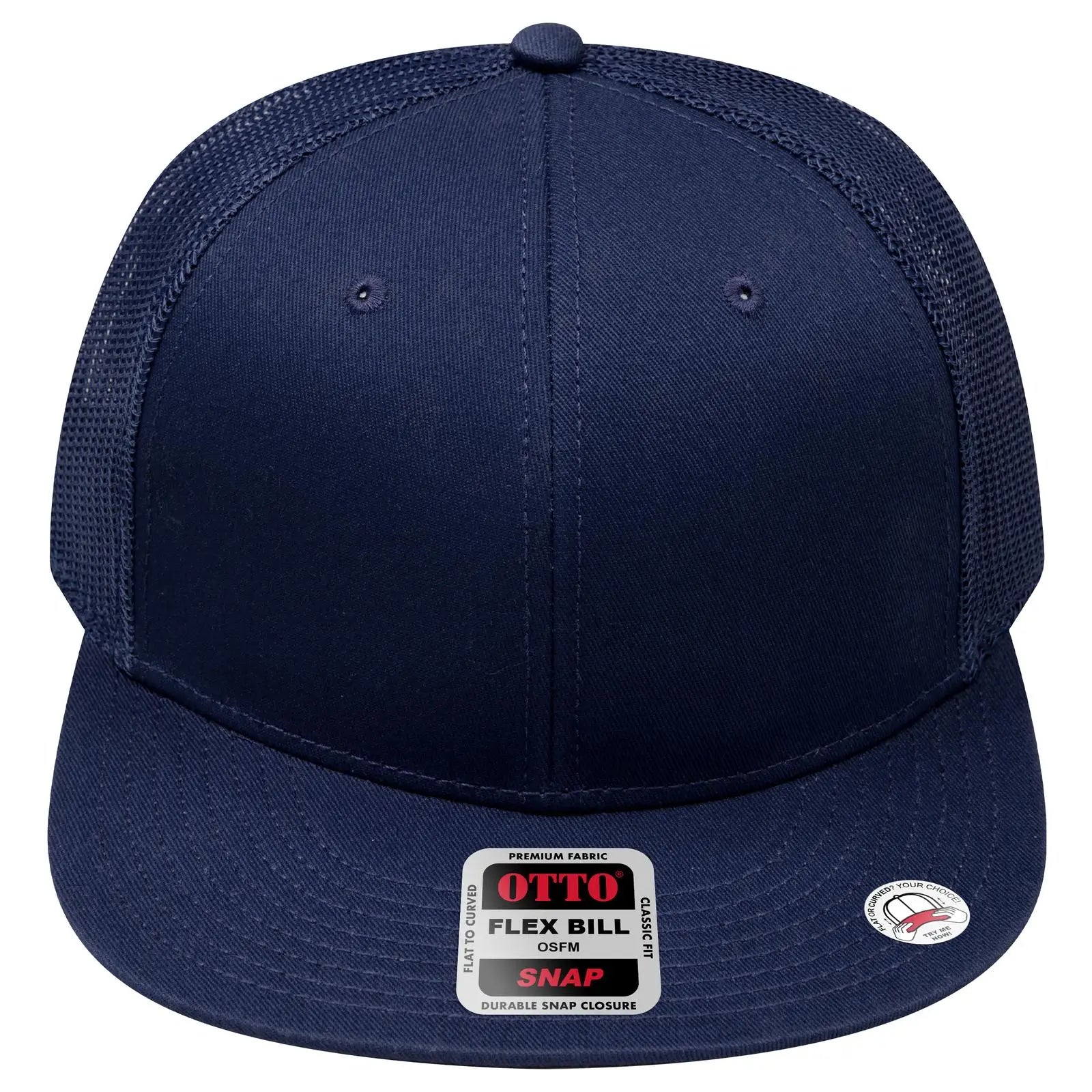 OTTO 141-1070 ’OTTO Snap’ 6 Panel Pro Style Mesh Back Trucker Snapback Cap - Navy - Navy / 6 1/2’’ - 7 5/8’’
