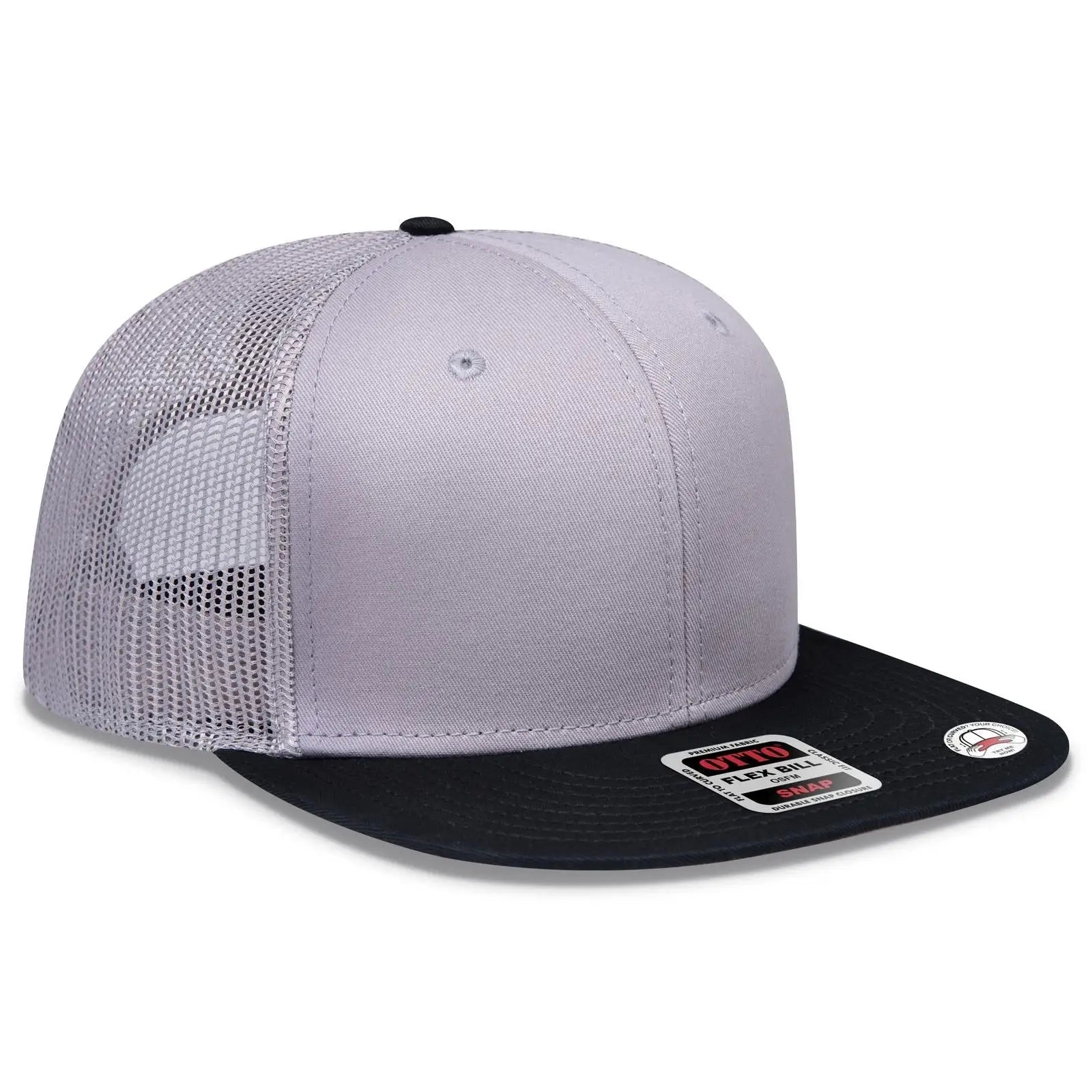 OTTO 141-1070 ’OTTO Snap’ 6 Panel Pro Style Mesh Back Trucker Snapback Cap - Blk/Gry/Gry - Blk/Gry/Gry / 6 1/2’’ - 7