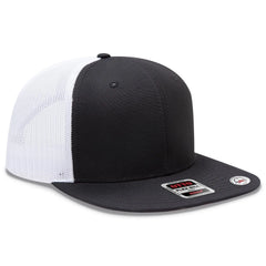 OTTO 141-1070 ’OTTO Snap’ 6 Panel Pro Style Mesh Back Trucker Snapback Cap - Blk/Blk/Wht - Blk/Blk/Wht / 6 1/2’’ - 7