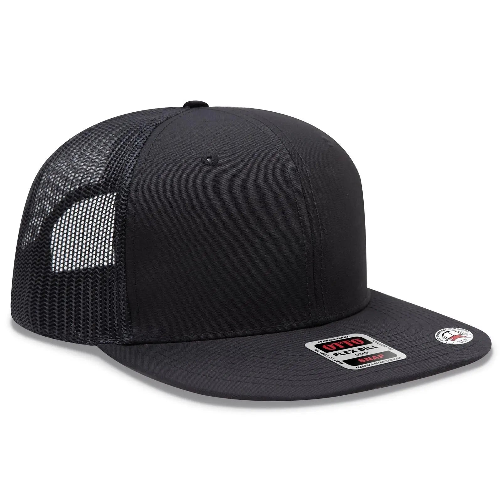 OTTO 141-1070 ’OTTO Snap’ 6 Panel Pro Style Mesh Back Trucker Snapback Cap - Black - Black / 6 1/2’’ - 7 5/8’’