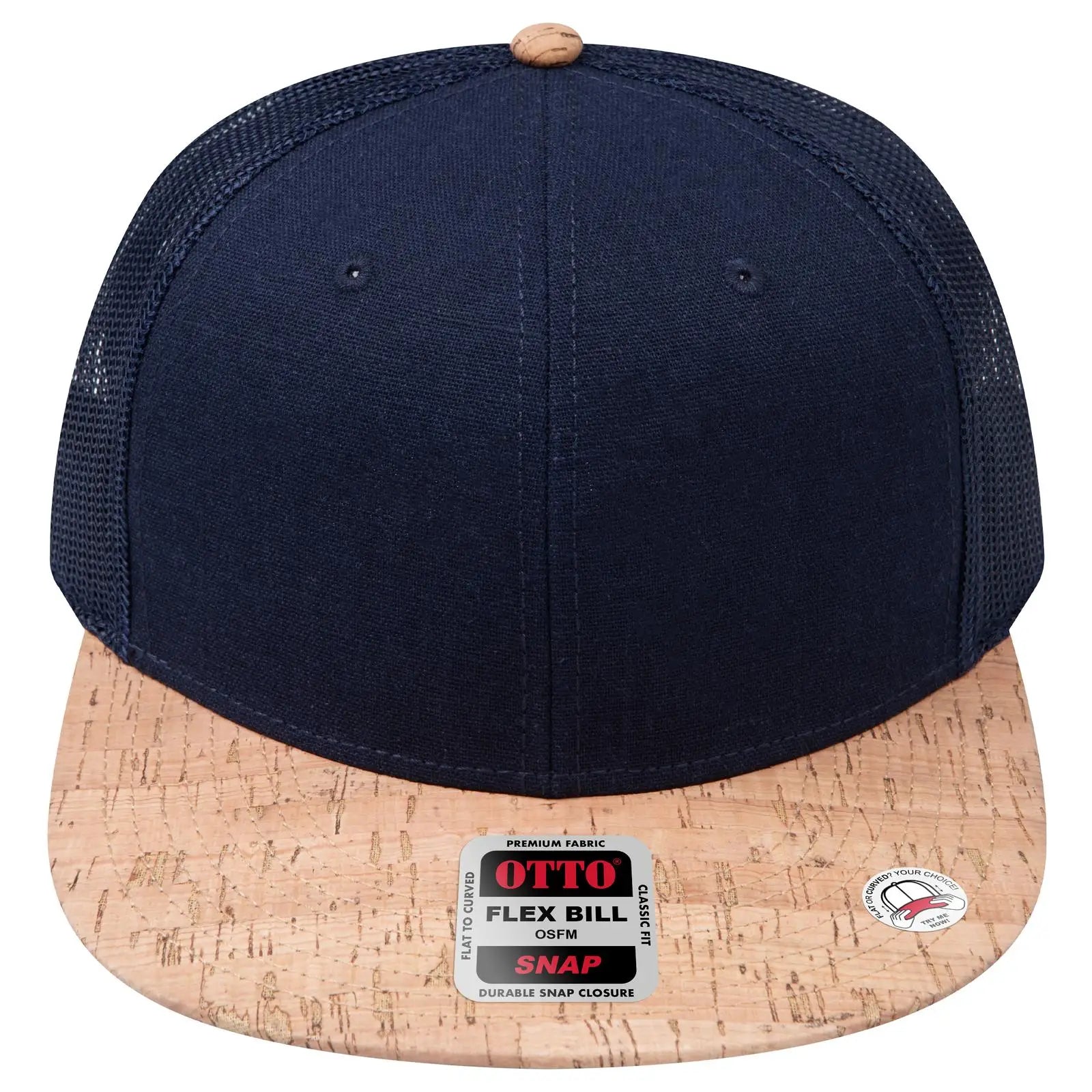 OTTO 141-1070 ’OTTO Snap’ 6 Panel Pro Style Mesh Back Trucker Snapback Cap - Cork/Nvy - Cork/Nvy / 6 1/2’’ - 7 5/8’’