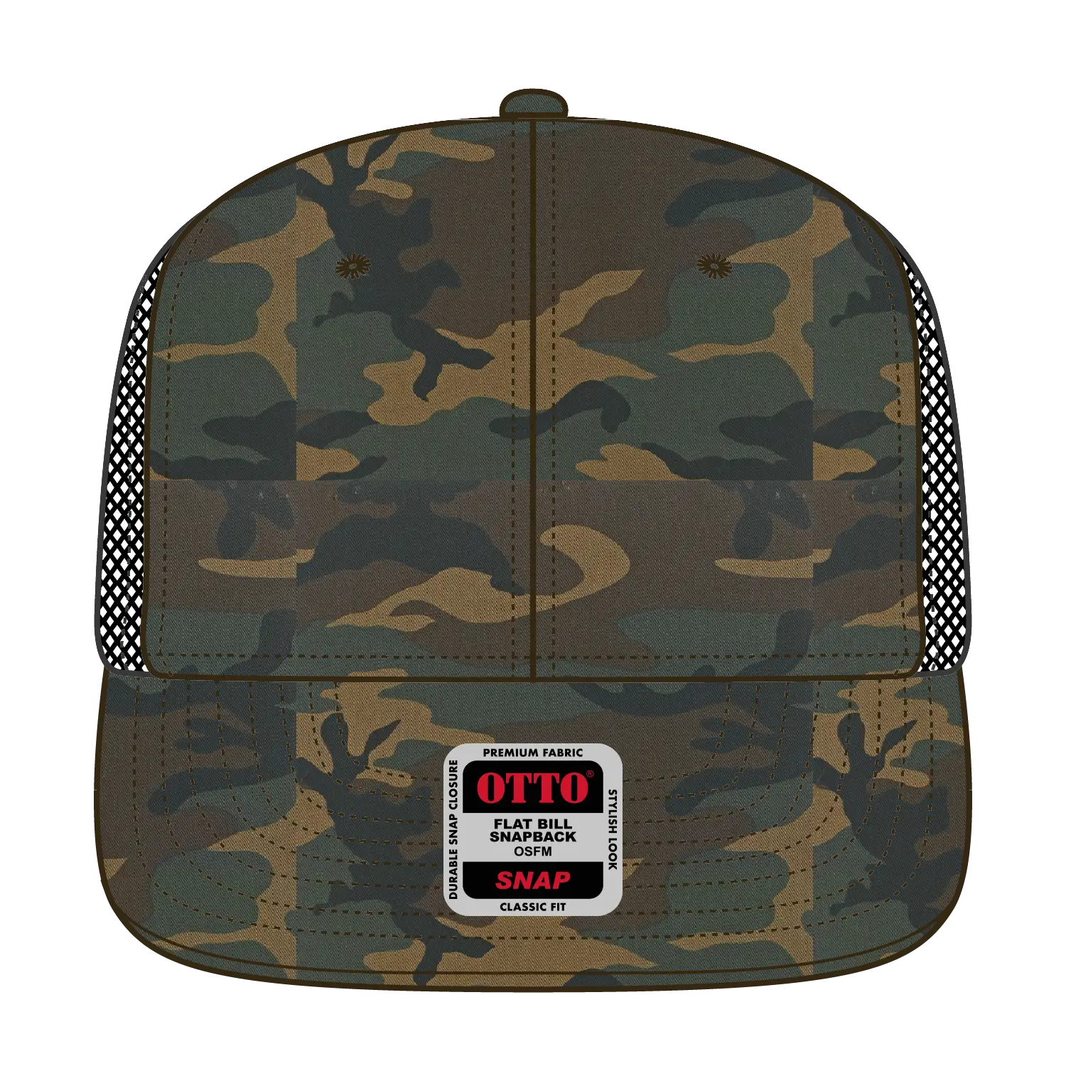 OTTO 141-1070 ’OTTO Snap’ 6 Panel Pro Style Mesh Back Trucker Snapback Cap - Dk.Grn/Brn/Blk - Dk.Grn/Brn/Blk / 6 1/2’’