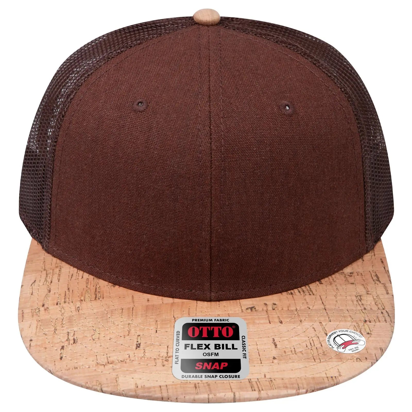 OTTO 141-1070 ’OTTO Snap’ 6 Panel Pro Style Mesh Back Trucker Snapback Cap - Cork/Brn - Cork/Brn / 6 1/2’’ - 7 5/8’’