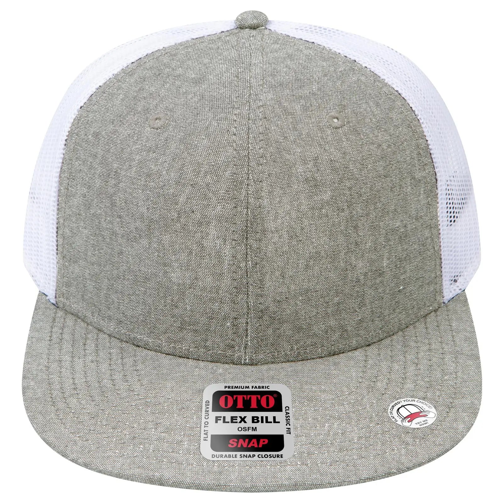 OTTO 141-1070 ’OTTO Snap’ 6 Panel Pro Style Mesh Back Trucker Snapback Cap - ChGry/Wht - ChGry/Wht / 6 1/2’’ - 7 5/8’’
