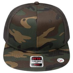 OTTO 141-1070 ’OTTO Snap’ 6 Panel Pro Style Mesh Back Trucker Snapback Cap - Dk.Grn/Brn/Dk.Ol.Grn
