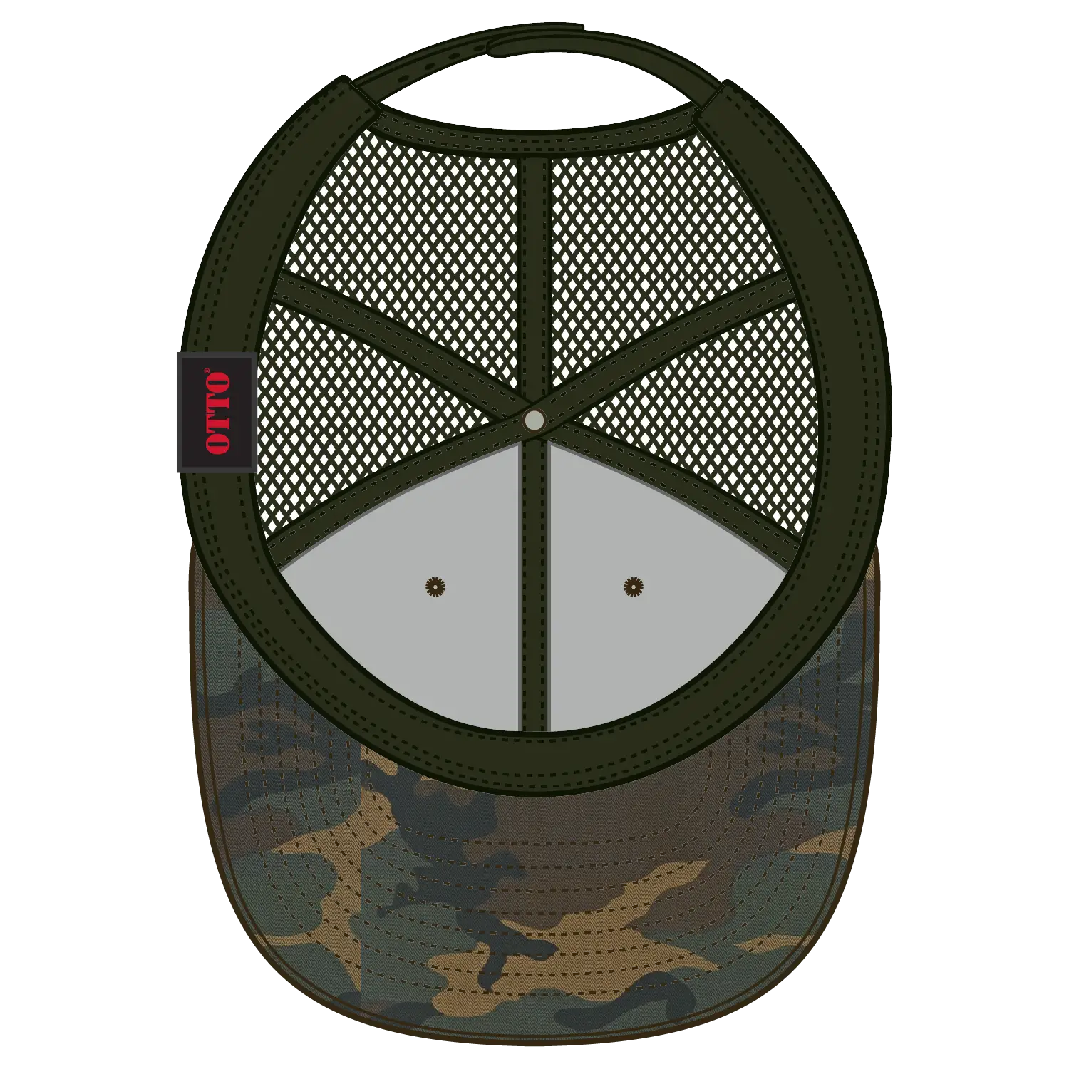 OTTO 141-1070 ’OTTO Snap’ 6 Panel Pro Style Mesh Back Trucker Snapback Cap - Dk.Grn/Brn/Dk.Ol.Grn