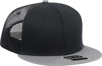 OTTO 141-1070 Superior Cotton Twill Round Flat Visor 6 Panel Pro Style Mesh Back Trucker Snapback Hat - Gray Black