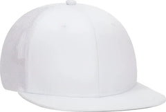 OTTO 141-1070 Superior Cotton Twill Round Flat Visor 6 Panel Pro Style Mesh Back Trucker Snapback Hat - White - White