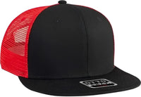 OTTO 141-1070 Superior Cotton Twill Round Flat Visor 6 Panel Pro Style Mesh Back Trucker Snapback Hat - Black Black Red