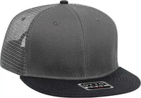 OTTO 141-1070 Superior Cotton Twill Round Flat Visor 6 Panel Pro Style Mesh Back Trucker Snapback Hat - Black Charcoal
