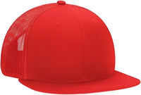 OTTO 141-1070 Superior Cotton Twill Round Flat Visor 6 Panel Pro Style Mesh Back Trucker Snapback Hat - Red - Red