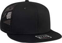 OTTO 141-1070 Superior Cotton Twill Round Flat Visor 6 Panel Pro Style Mesh Back Trucker Snapback Hat - Black - Black