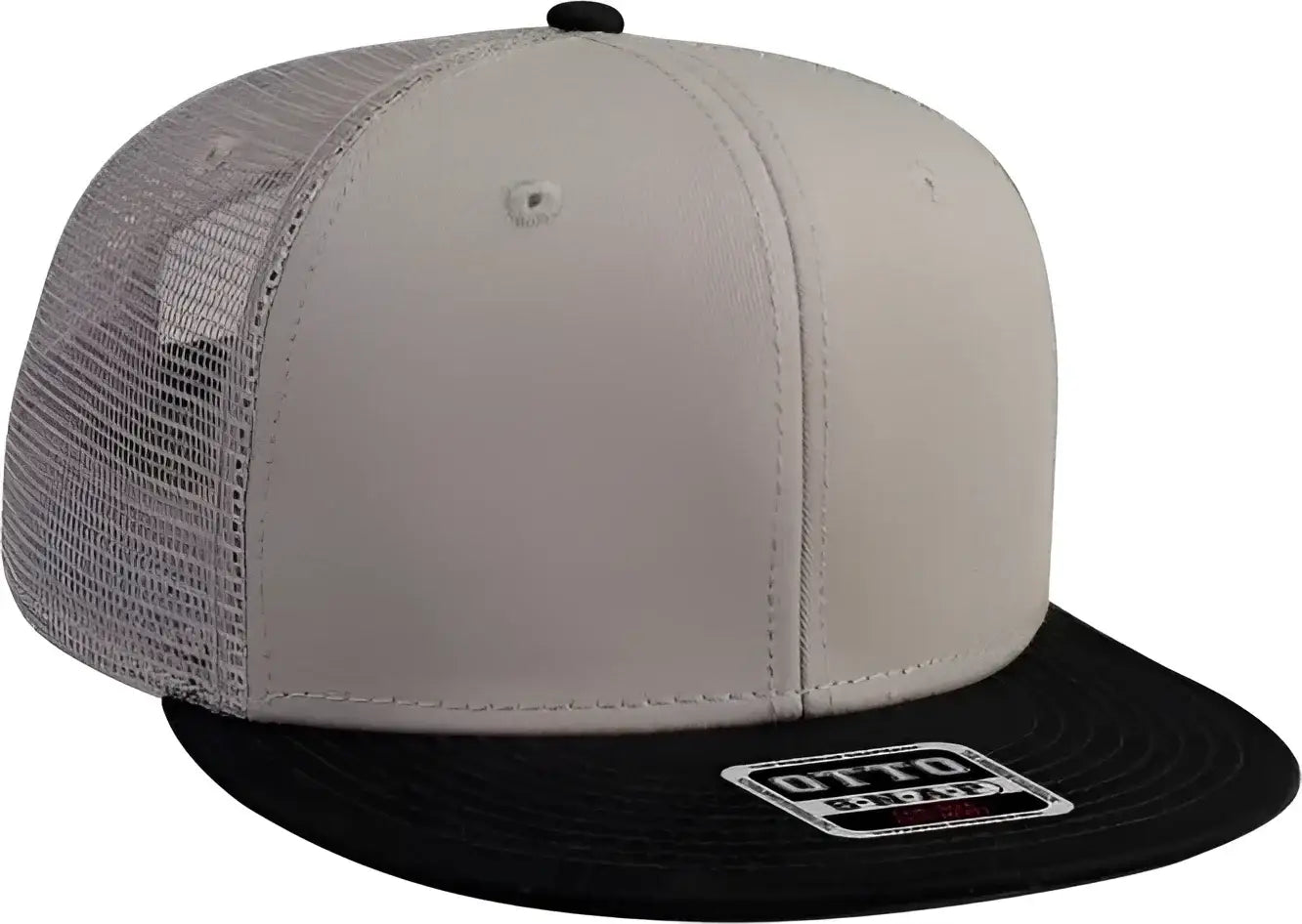 OTTO 141-1070 Superior Cotton Twill Round Flat Visor 6 Panel Pro Style Mesh Back Trucker Snapback Hat - Black Gray Gray