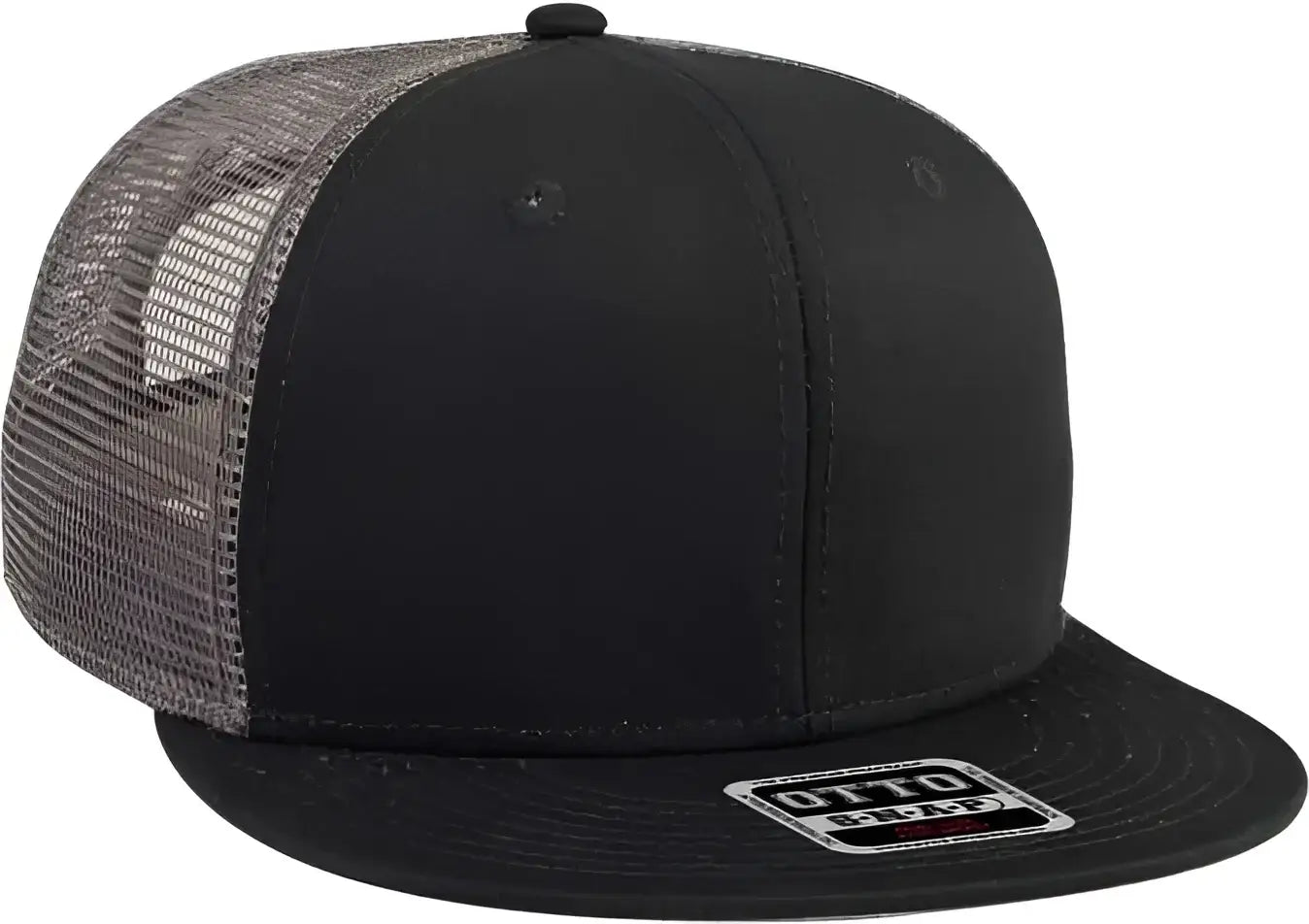 OTTO 141-1070 Superior Cotton Twill Round Flat Visor 6 Panel Pro Style Mesh Back Trucker Snapback Hat - Black Black