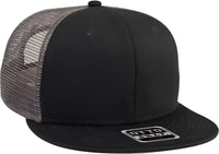 OTTO 141-1070 Superior Cotton Twill Round Flat Visor 6 Panel Pro Style Mesh Back Trucker Snapback Hat - Black Black