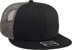 OTTO 141-1070 Superior Cotton Twill Round Flat Visor 6 Panel Pro Style Mesh Back Trucker Snapback Hat - Black Black