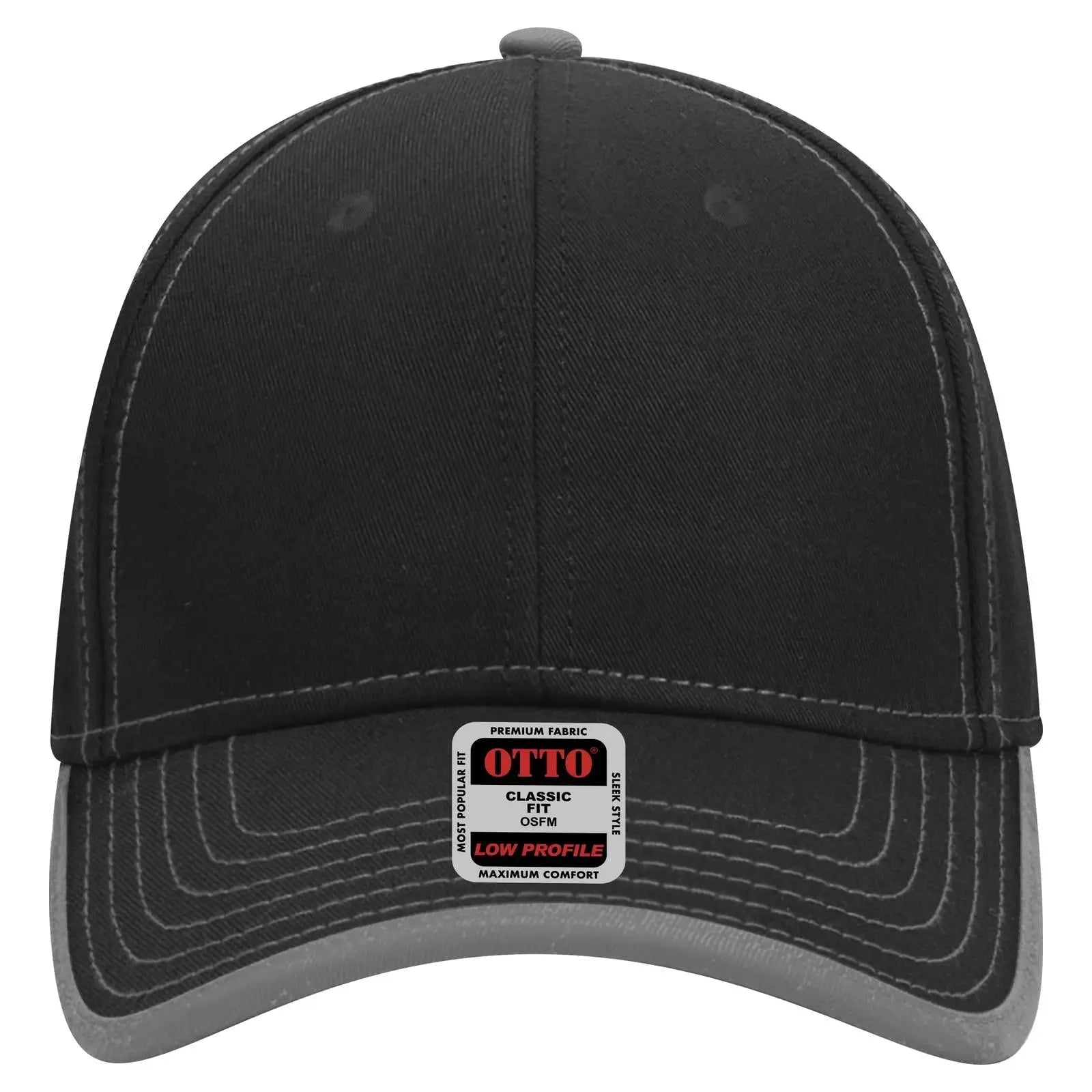 OTTO 147-1071 6 Panel Low Profile Baseball Cap - Blk/Gry - Blk/Gry / 6 1/2’’ - 7 5/8’’
