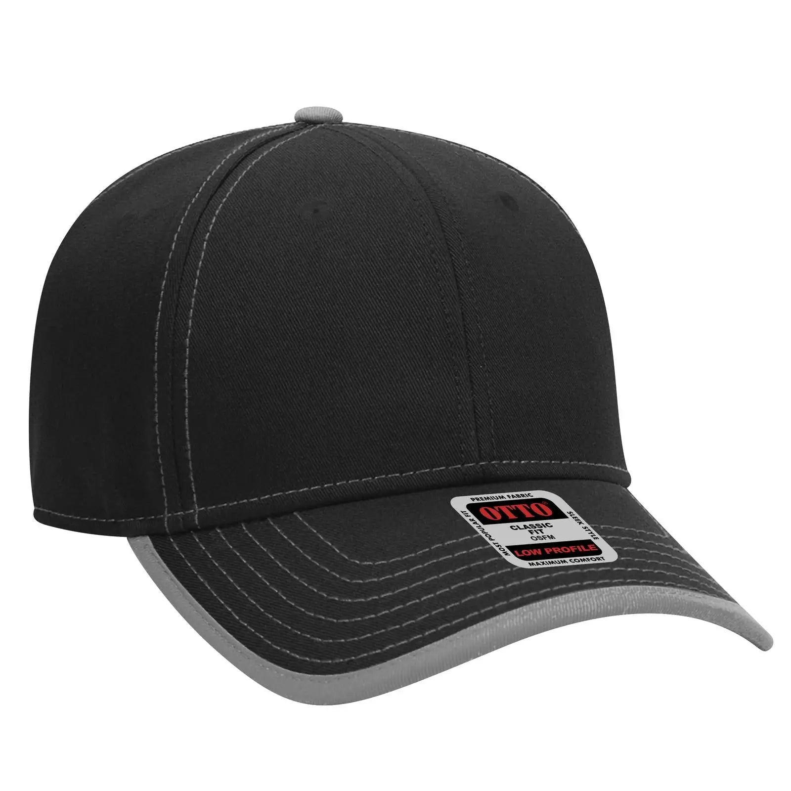 OTTO 147-1071 6 Panel Low Profile Baseball Cap - Blk/Gry - Blk/Gry / 6 1/2’’ - 7 5/8’’