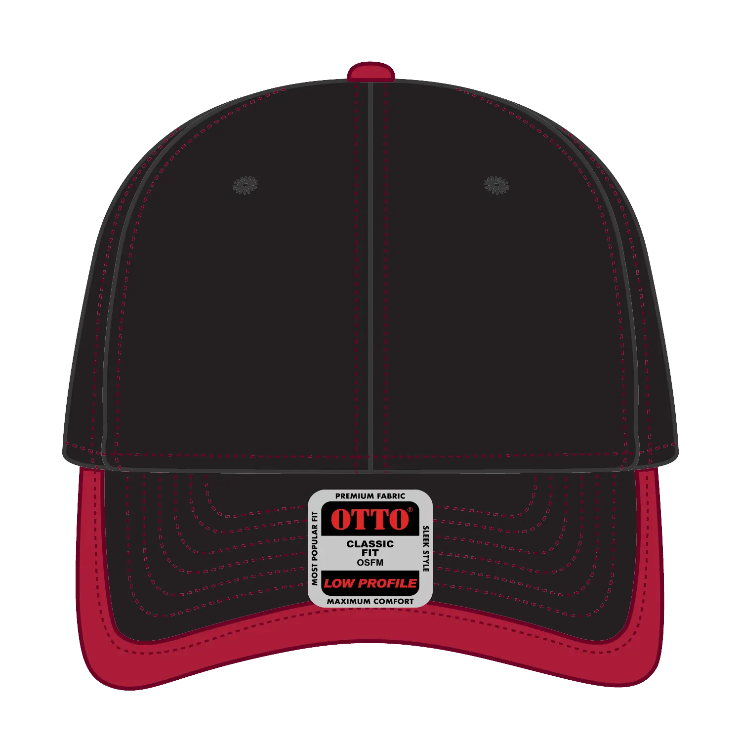 OTTO 147-1071 6 Panel Low Profile Baseball Cap - Blk/Red - Blk/Red / 6 1/2’’ - 7 5/8’’