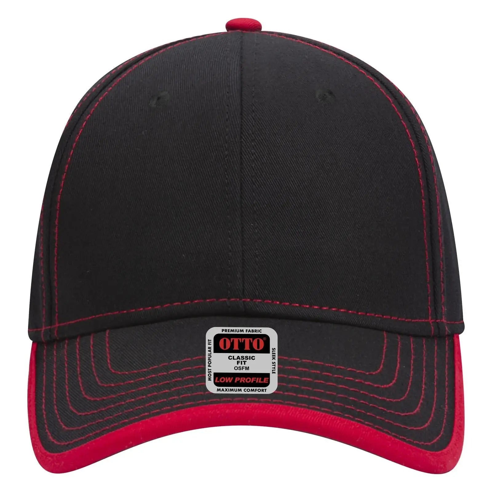 OTTO 147-1071 6 Panel Low Profile Baseball Cap - Blk/Red - Blk/Red / 6 1/2’’ - 7 5/8’’