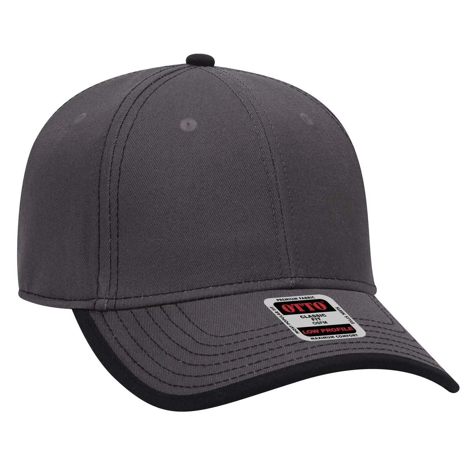 OTTO 147-1071 6 Panel Low Profile Baseball Cap - Ch.Gry/Blk - Ch.Gry/Blk / 6 1/2’’ - 7 5/8’’