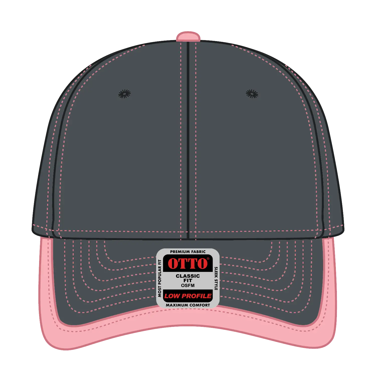 OTTO 147-1071 6 Panel Low Profile Baseball Cap - Ch.Gry/Pnk - Ch.Gry/Pnk / 6 1/2’’ - 7 5/8’’