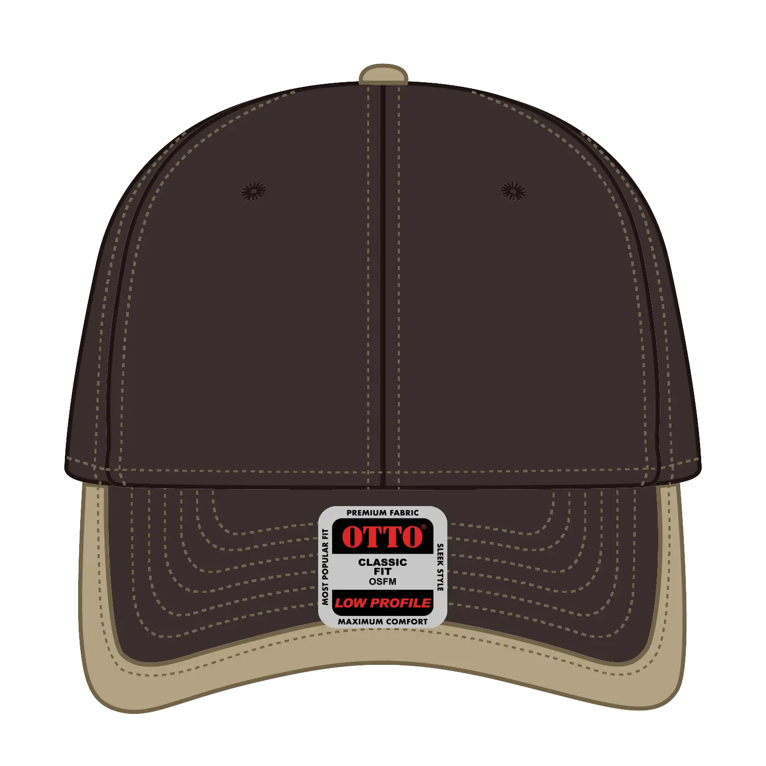 OTTO 147-1071 6 Panel Low Profile Baseball Cap - Dk.Brn/Kha - Dk.Brn/Kha / 6 1/2’’ - 7 5/8’’