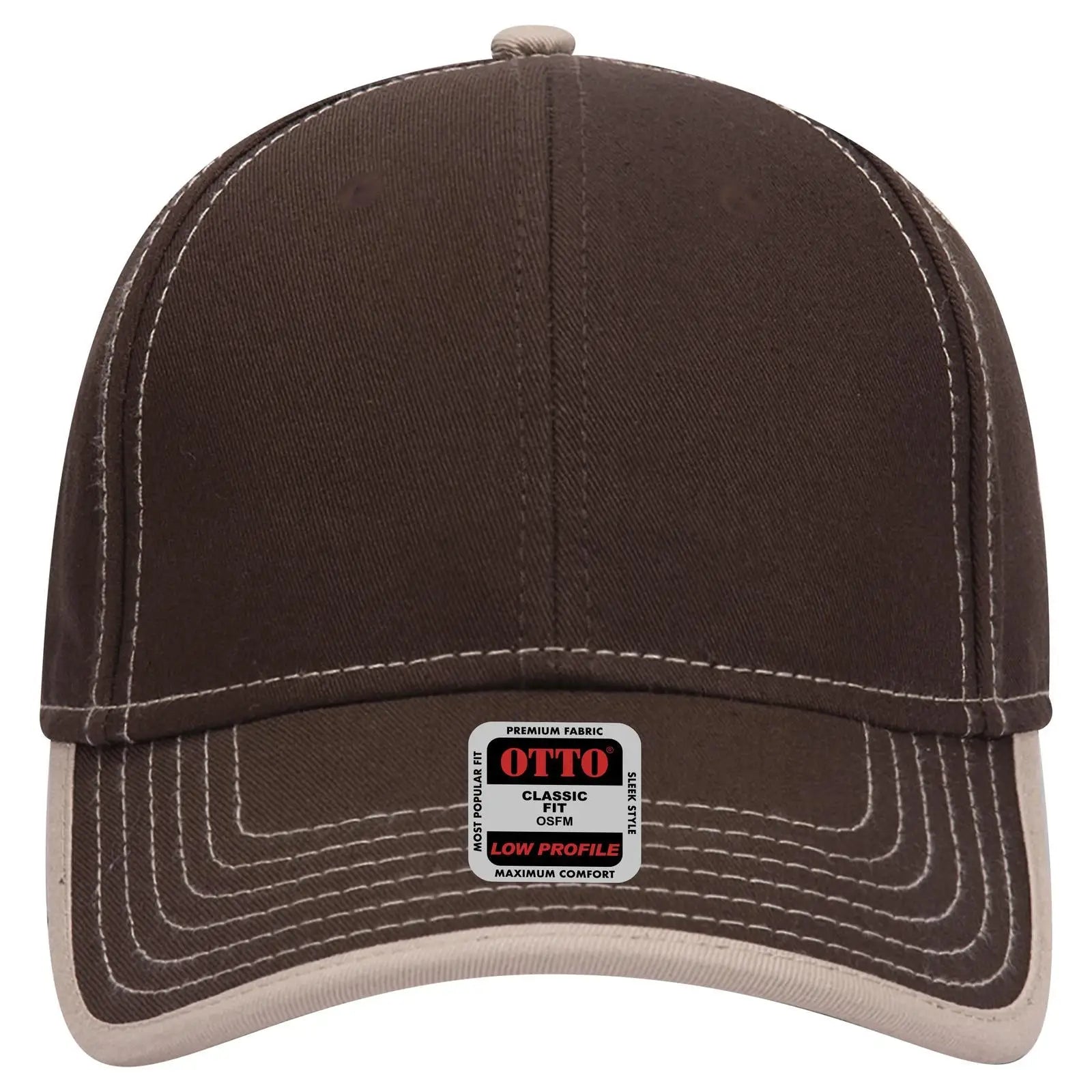 OTTO 147-1071 6 Panel Low Profile Baseball Cap - Dk.Brn/Kha - Dk.Brn/Kha / 6 1/2’’ - 7 5/8’’