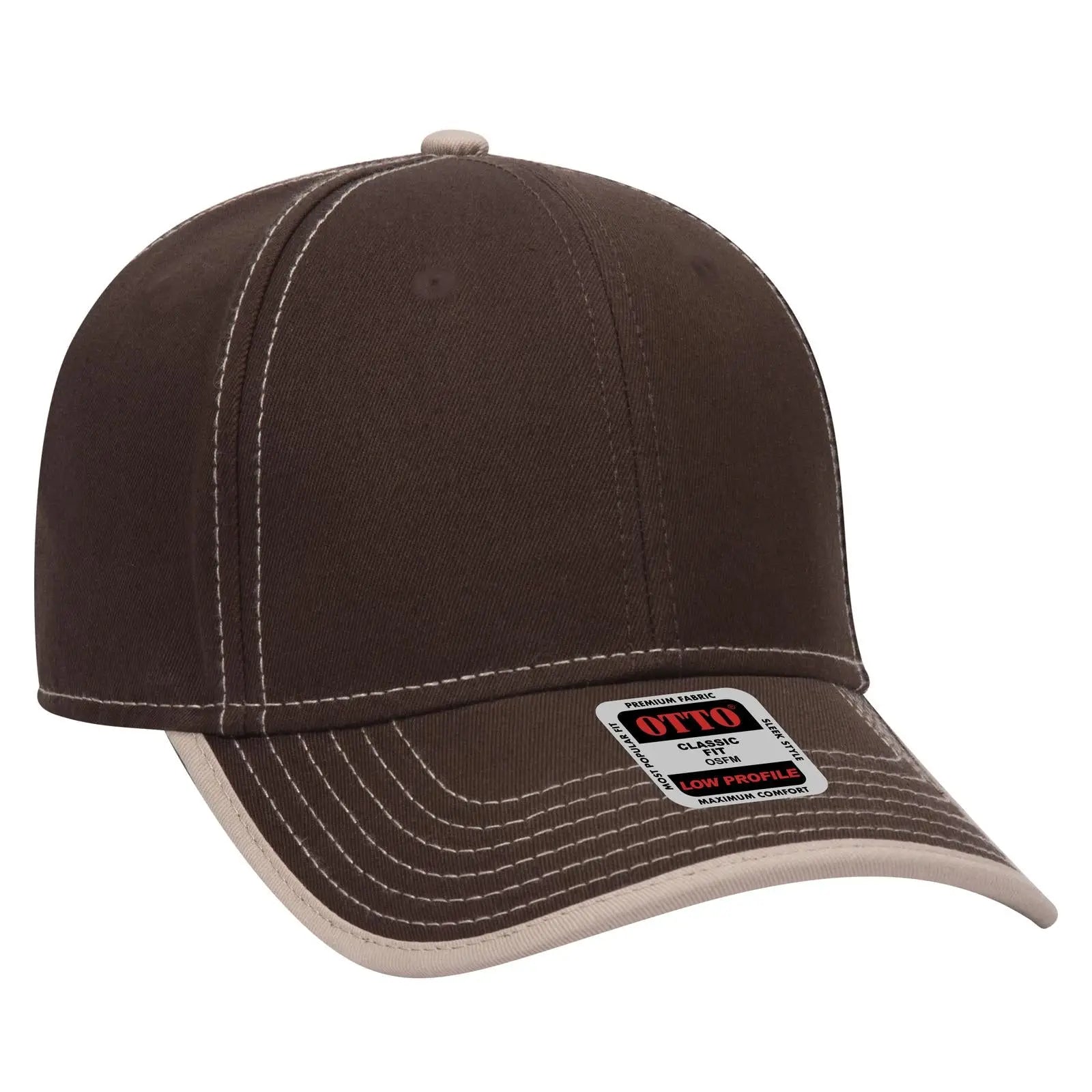 OTTO 147-1071 6 Panel Low Profile Baseball Cap - Dk.Brn/Kha - Dk.Brn/Kha / 6 1/2’’ - 7 5/8’’