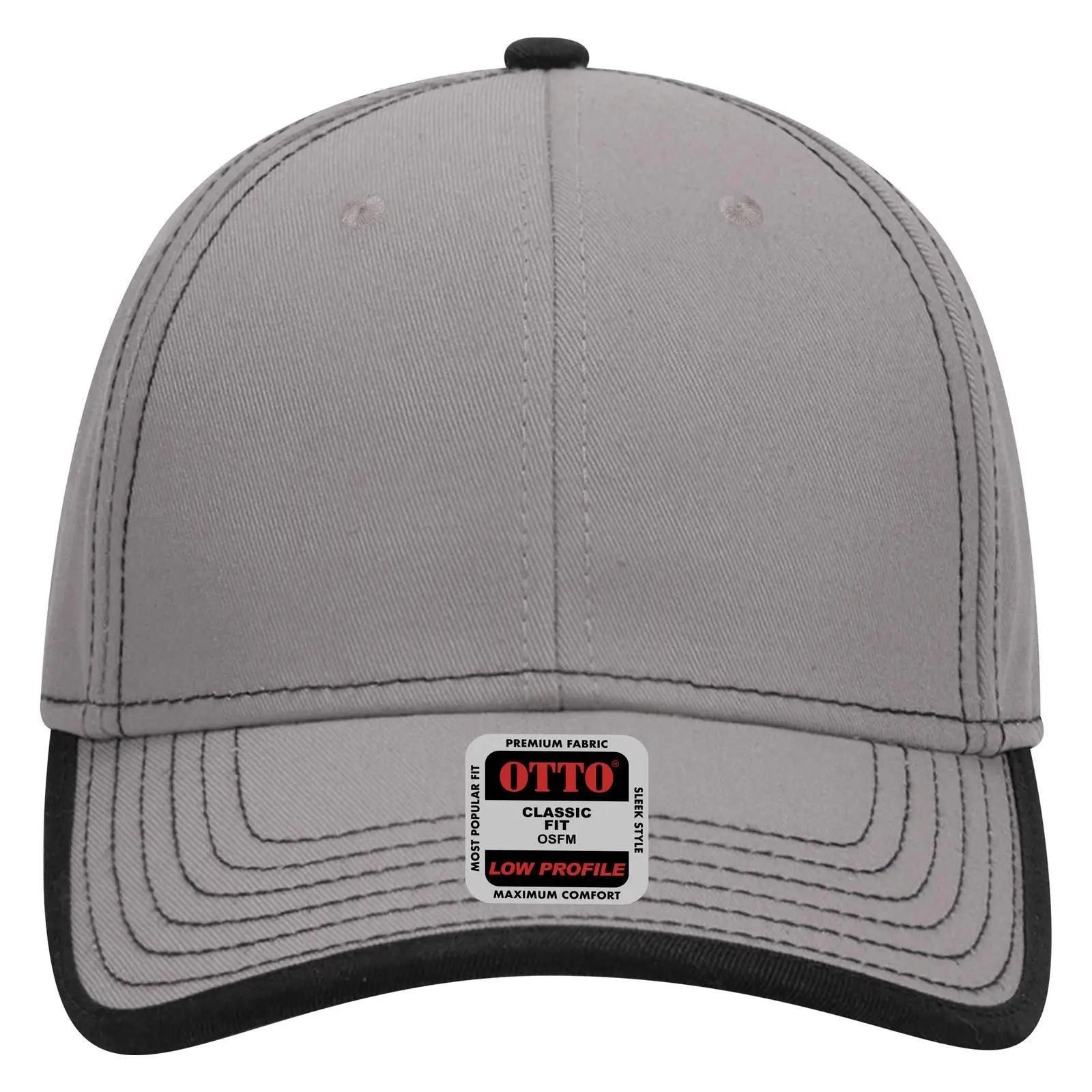 OTTO 147-1071 6 Panel Low Profile Baseball Cap - Gry/Blk - Gry/Blk / 6 1/2’’ - 7 5/8’’
