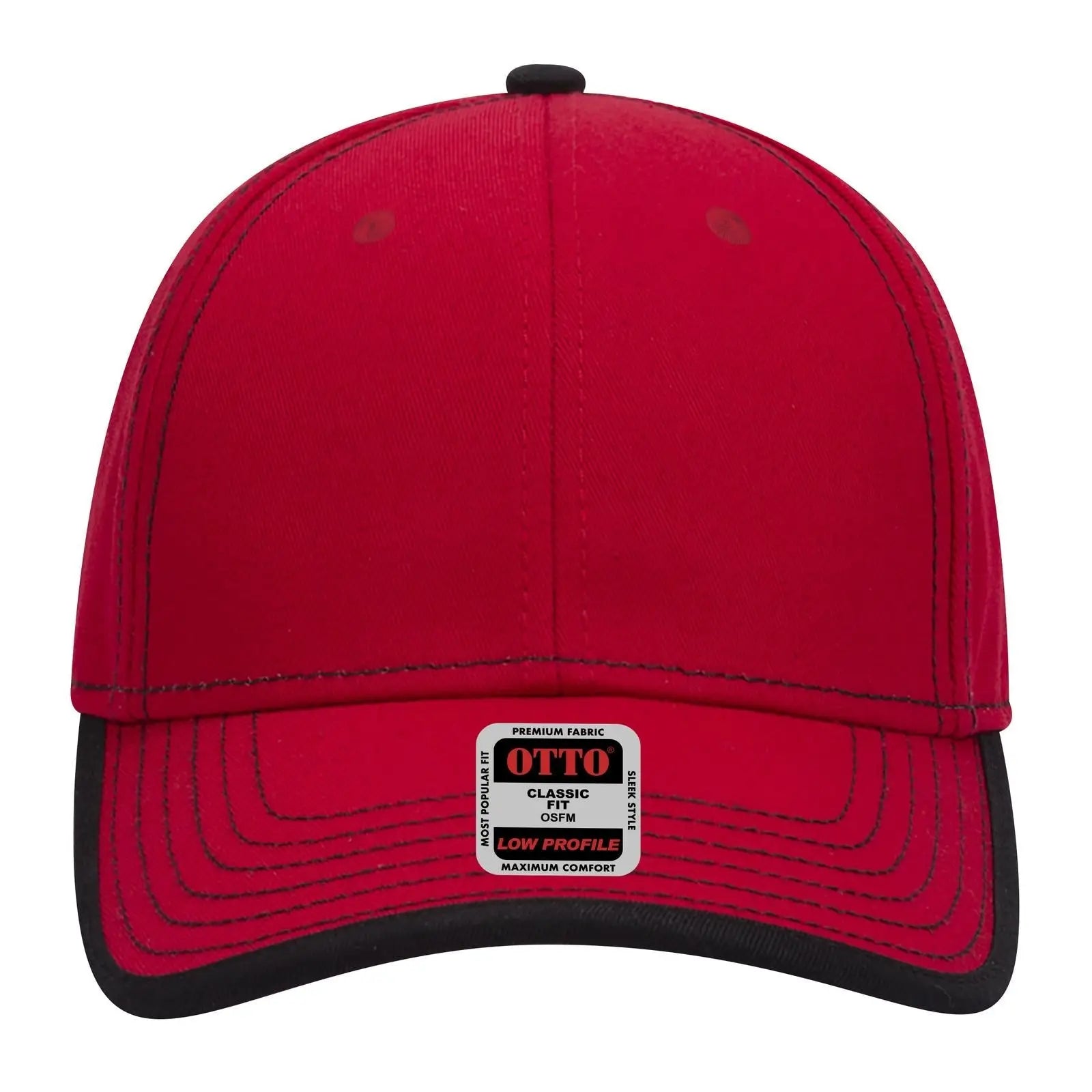 OTTO 147-1071 6 Panel Low Profile Baseball Cap - Red/Blk - Red/Blk / 6 1/2’’ - 7 5/8’’