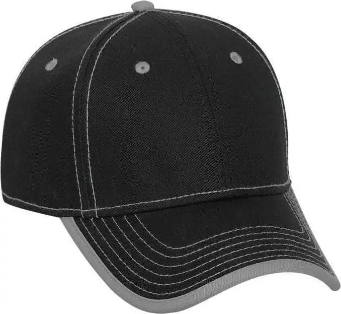 OTTO 147-1071 Superior Cotton Twill w/ Contrast Stitching Binding Trim Visor 6 Panel Low Profile Baseball Cap - Black