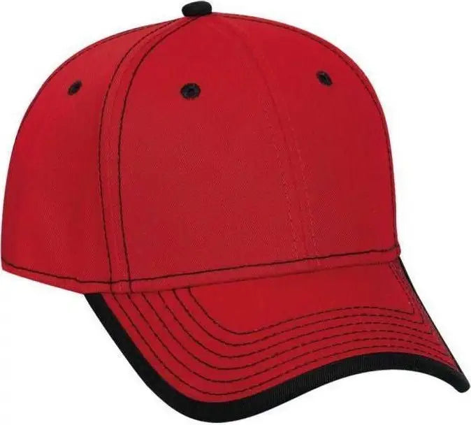 OTTO 147 1071 Superior Cotton Twill w/ Contrast Stitching Binding Trim Visor 6 Panel Low Profile Baseball Cap Red Black