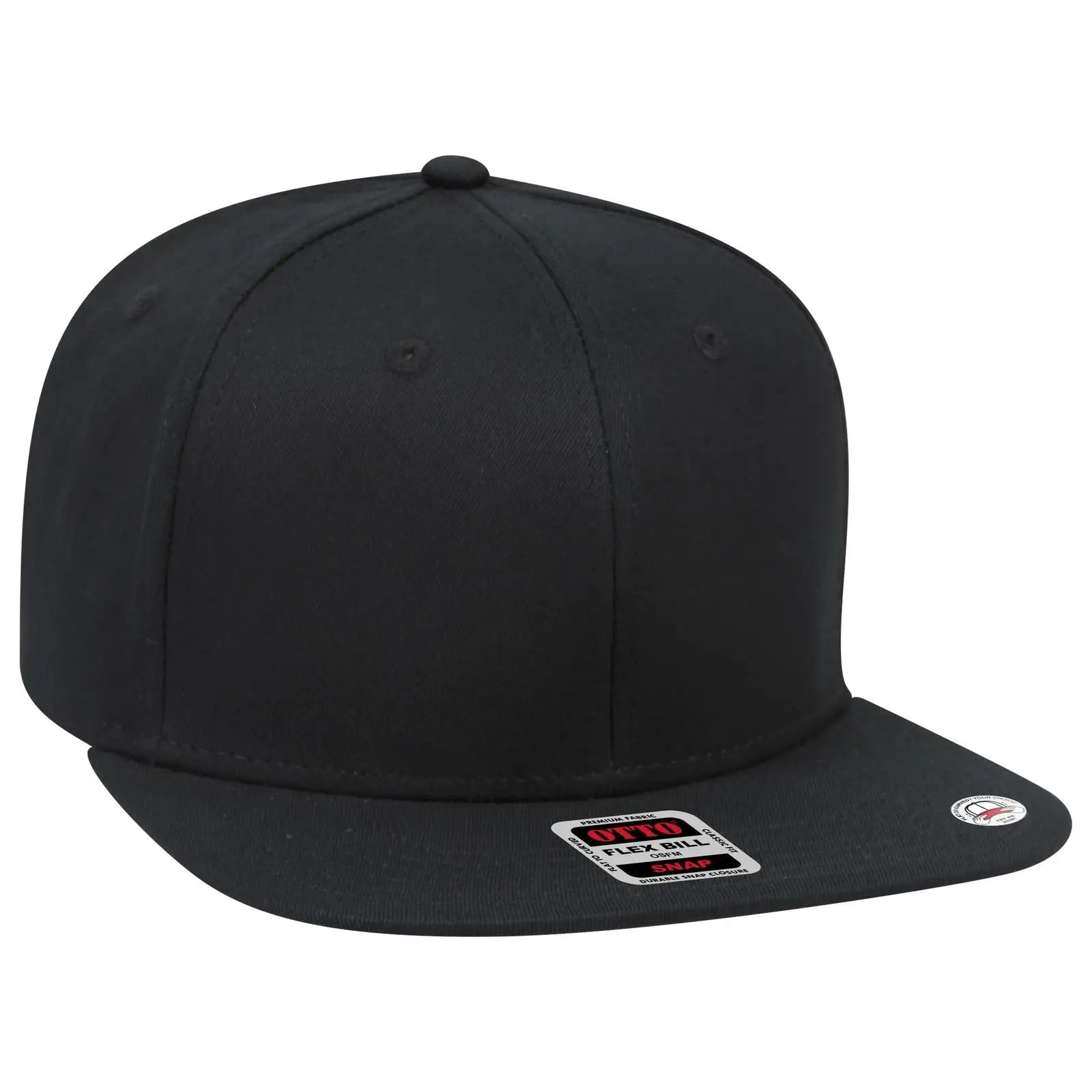 OTTO 148-1197 ’OTTO Snap’ 6 Panel Pro Style Snapback Cap - Black - Black / 6 1/2’’ - 7 5/8’’