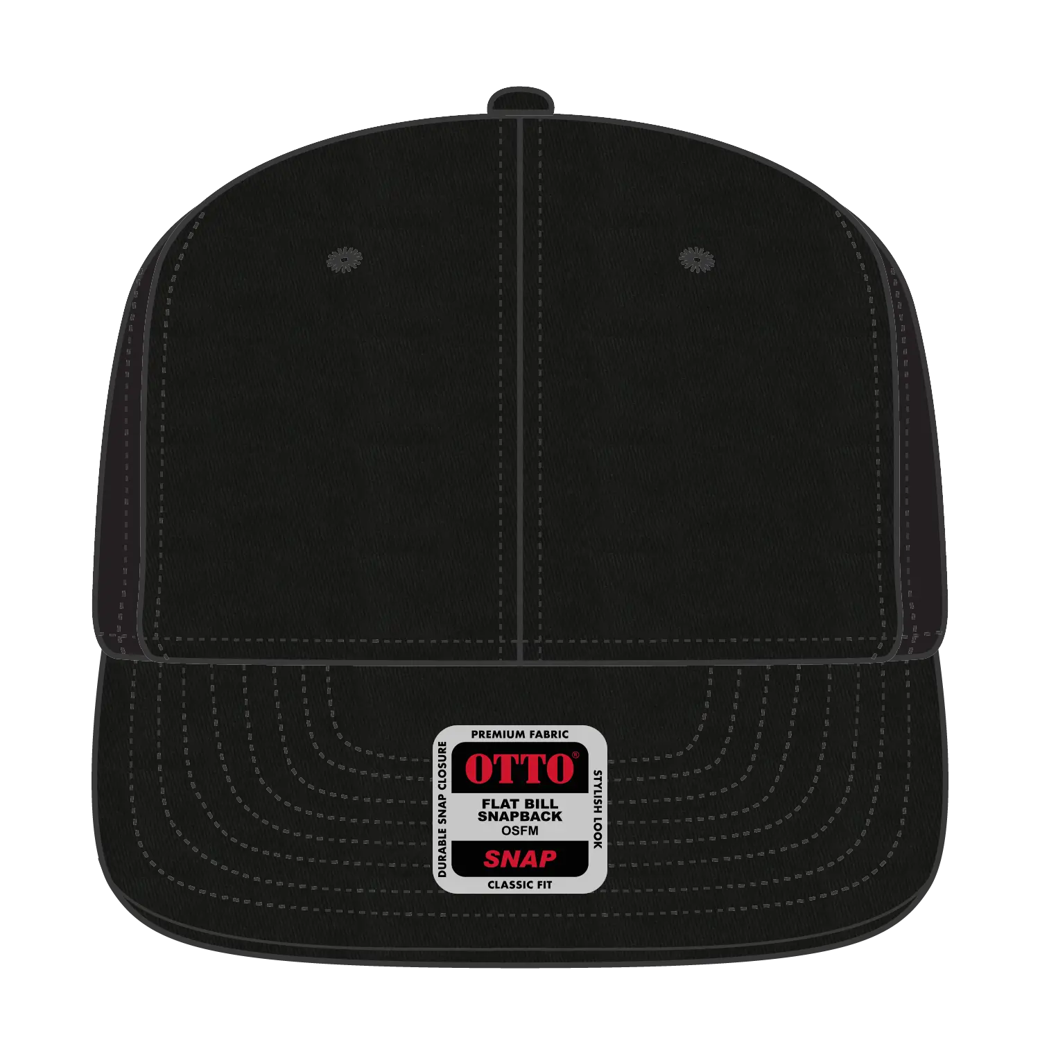 OTTO 148-1197 ’OTTO Snap’ 6 Panel Pro Style Snapback Cap - Black - Black / 6 1/2’’ - 7 5/8’’