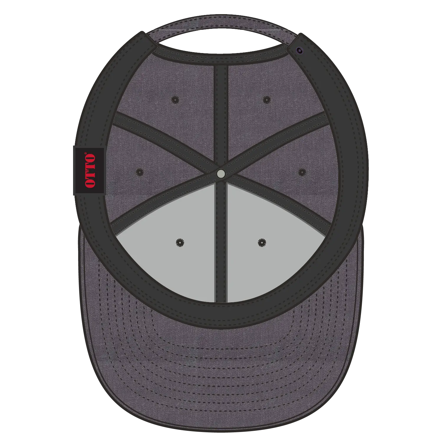 OTTO 148-1200 6 Panel Mid Profile Flat Visor Strapback Cap - Heath. Black - Heath. Black / 6 1/2’’ - 7 5/8’’