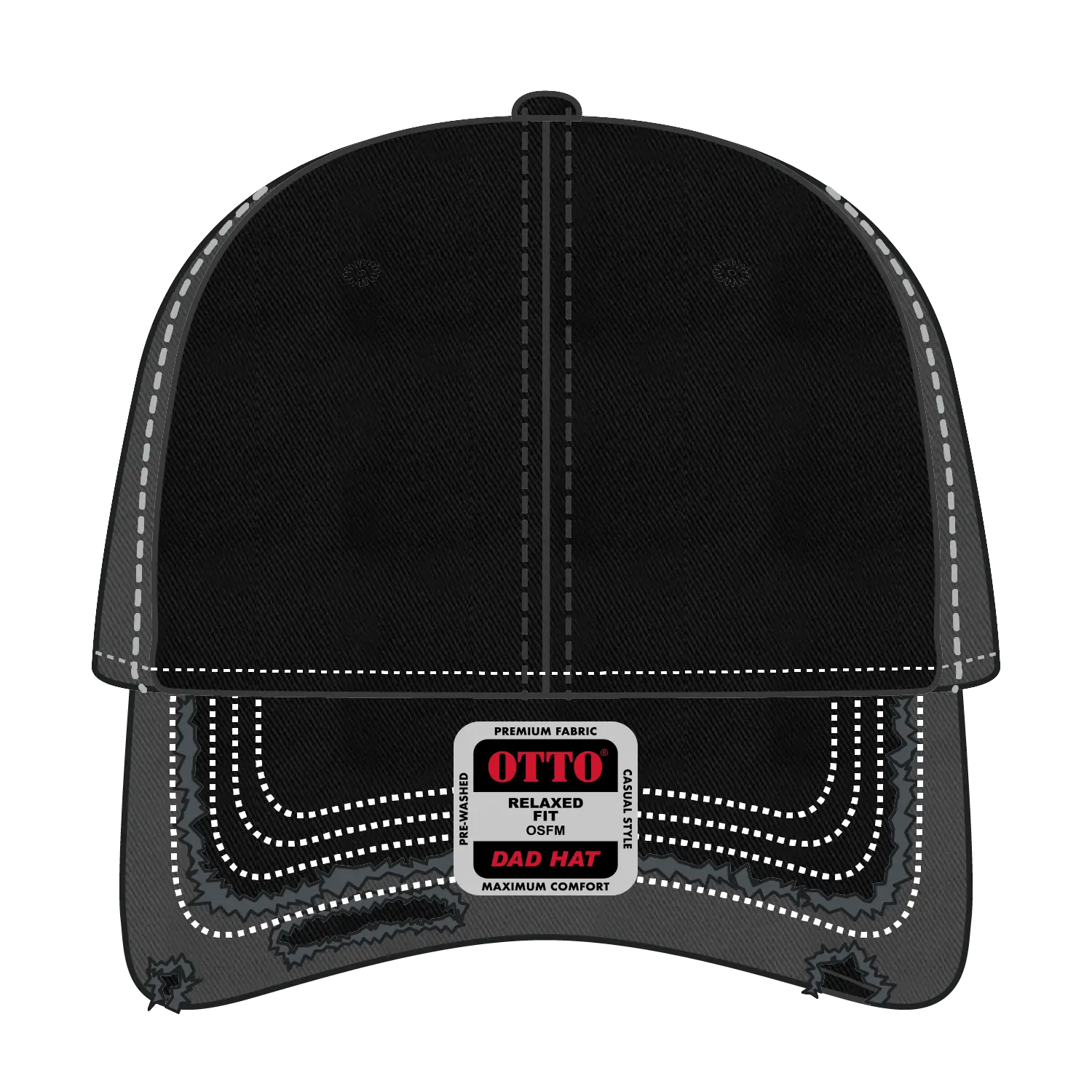 OTTO 149-1091 6 Panel Low Profile Dad Cap - Blk/Blk/Ch.Gry - Blk/Blk/Ch.Gry / 6 1/2’’ - 7 5/8’’