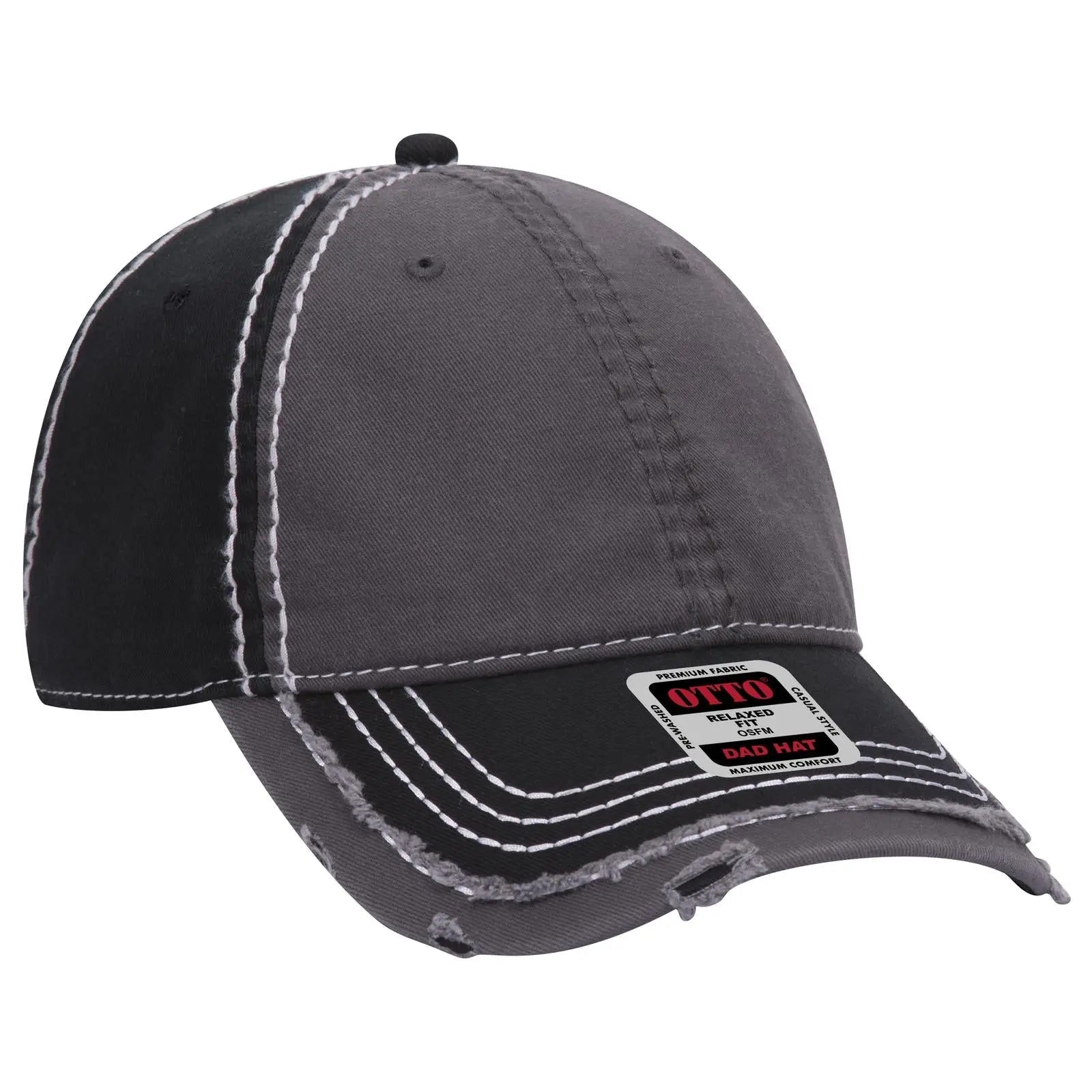 OTTO 149-1091 6 Panel Low Profile Dad Cap - Blk/Ch.Gry/Blk - Blk/Ch.Gry/Blk / 6 1/2’’ - 7 5/8’’