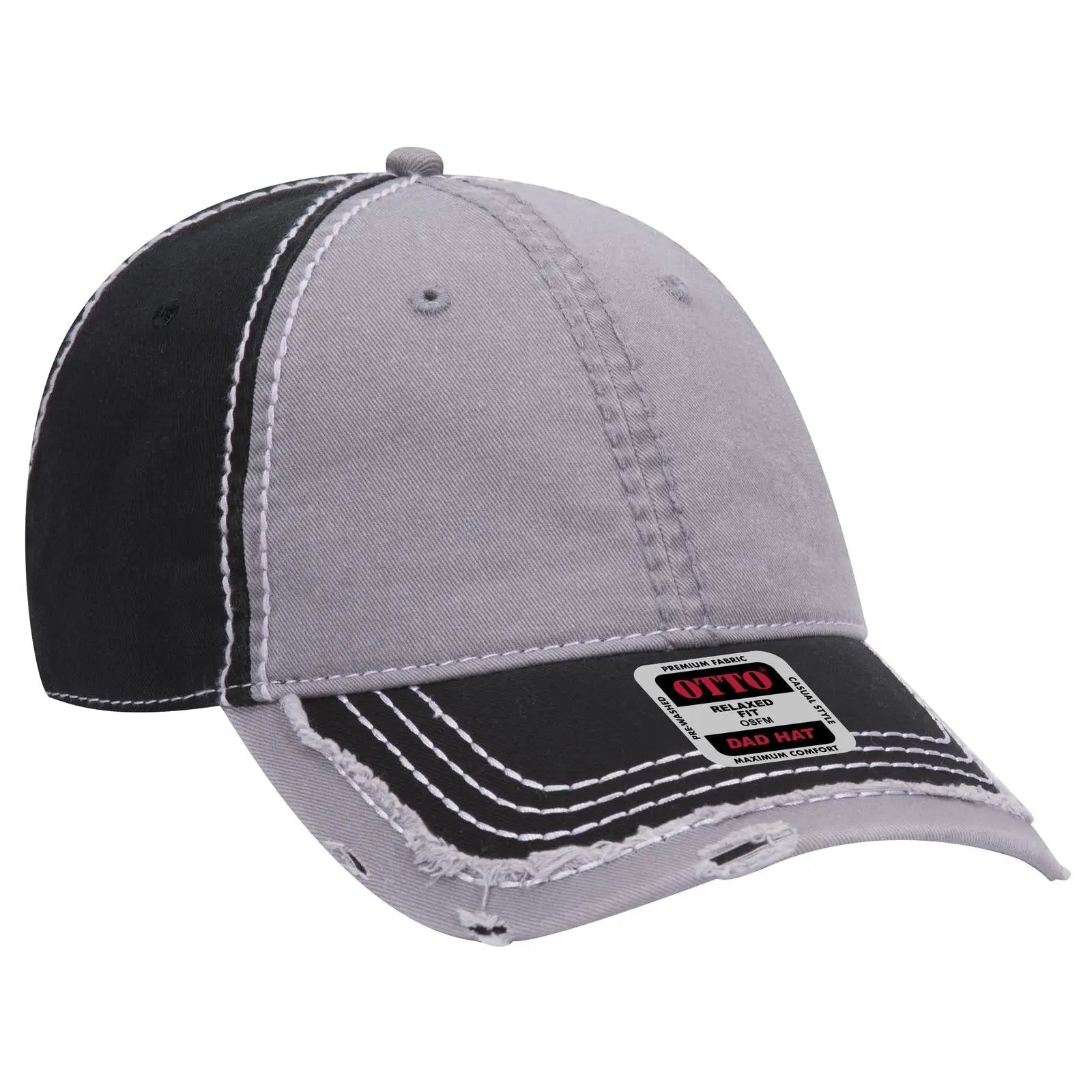 OTTO 149-1091 6 Panel Low Profile Dad Cap - Blk/Gry/Blk - Blk/Gry/Blk / 6 1/2’’ - 7 5/8’’
