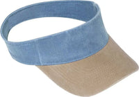 OTTO 15-280 Washed Pigment Dyed Cotton Twill 8 Rows Stitching Sun Visors - Khaki Sky Blue - Khaki Columbia Blue