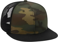 OTTO 153-1120 OTTO Snap Camouflage 6 Panel Mid Profile Mesh Back Trucker Snapback Cap - Black Dark Green Brown Black