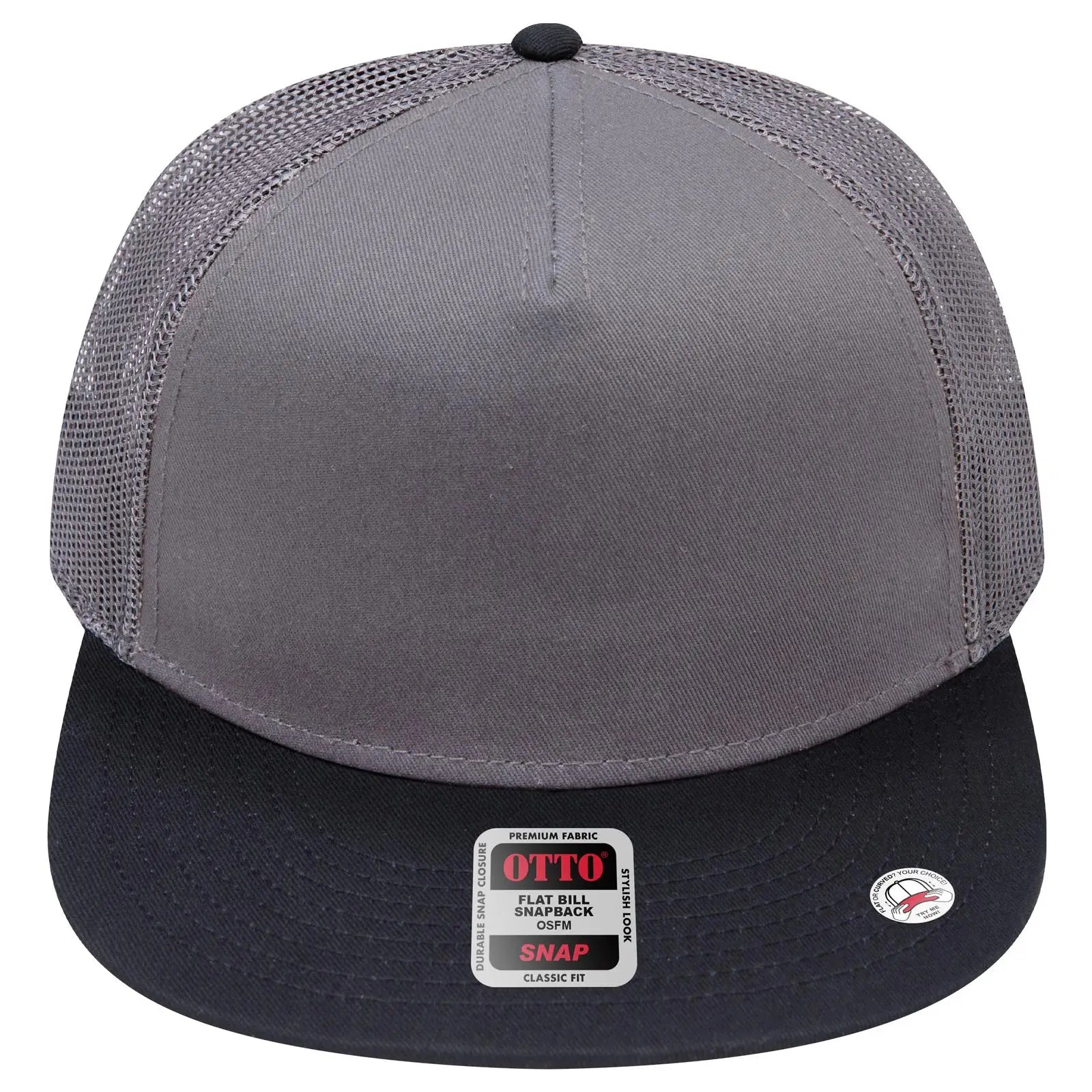 OTTO 154-1124 ’OTTO Snap’ 5 Panel Pro Style Mesh Back Trucker Snapback Cap - Blk/Ch.Gry/Ch.Gry - Blk/Ch.Gry/Ch.Gry / 6