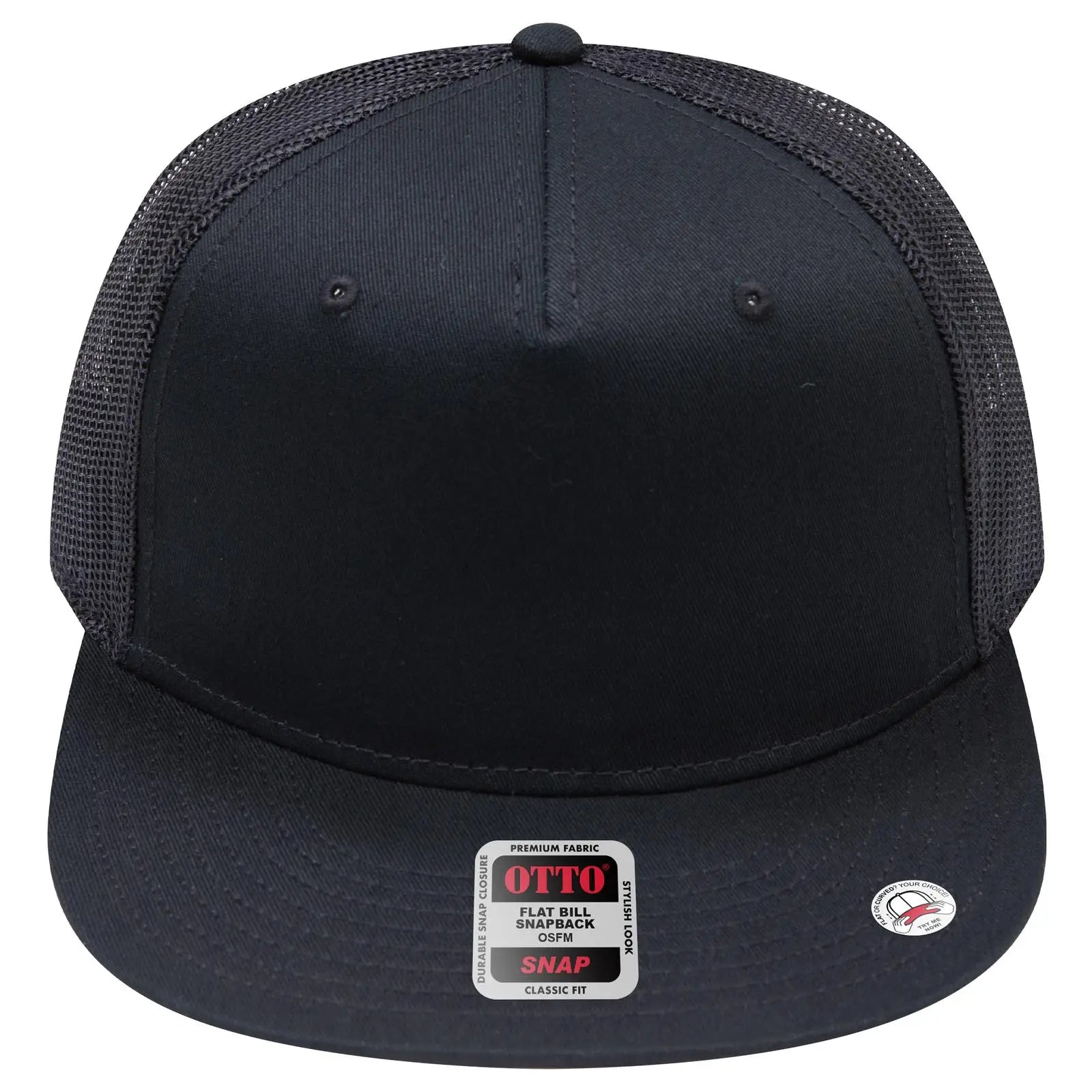 OTTO 154-1124 ’OTTO Snap’ 5 Panel Pro Style Mesh Back Trucker Snapback Cap - Black - Black / 6 1/2’’ - 7 5/8’’