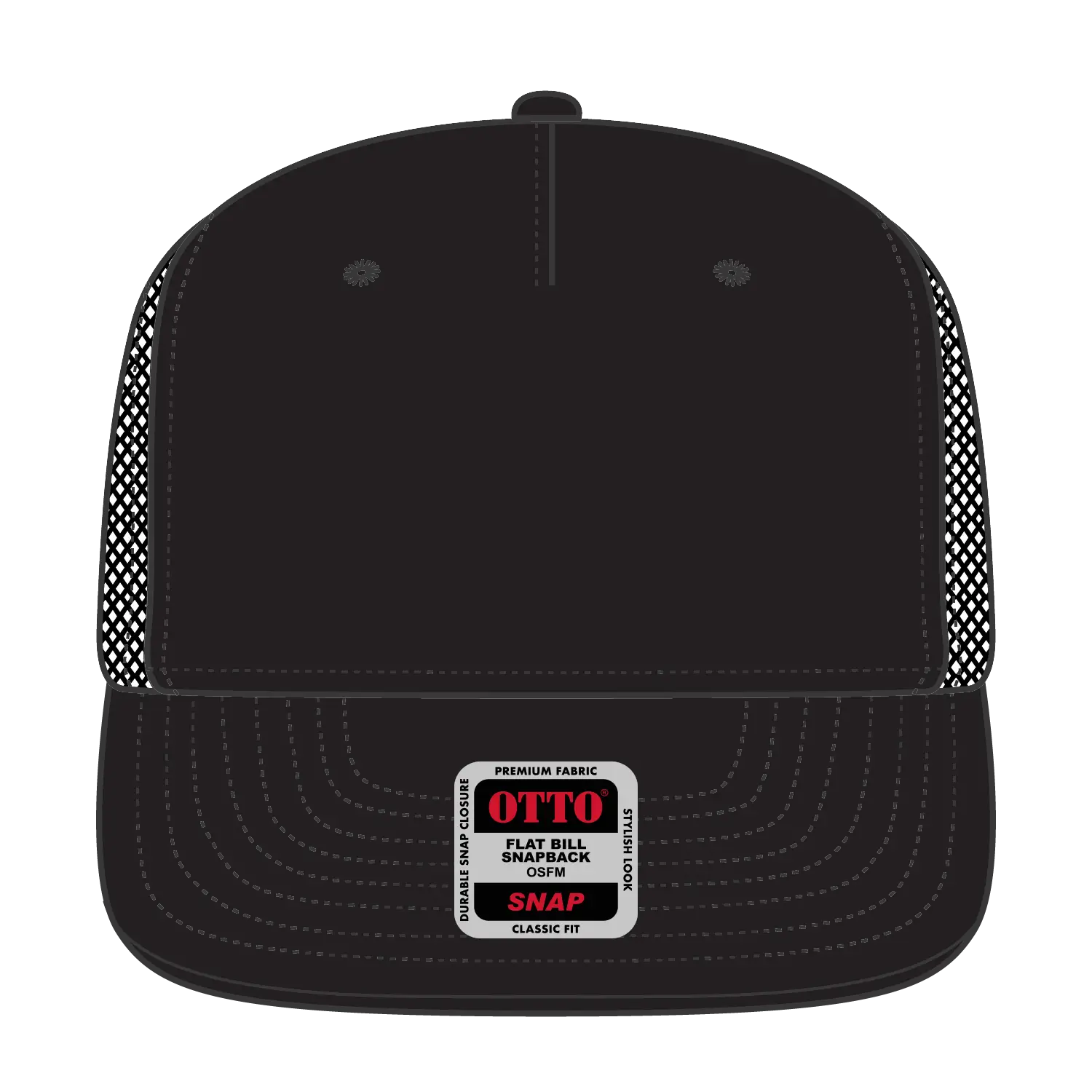 OTTO 154-1124 ’OTTO Snap’ 5 Panel Pro Style Mesh Back Trucker Snapback Cap - Black - Black / 6 1/2’’ - 7 5/8’’