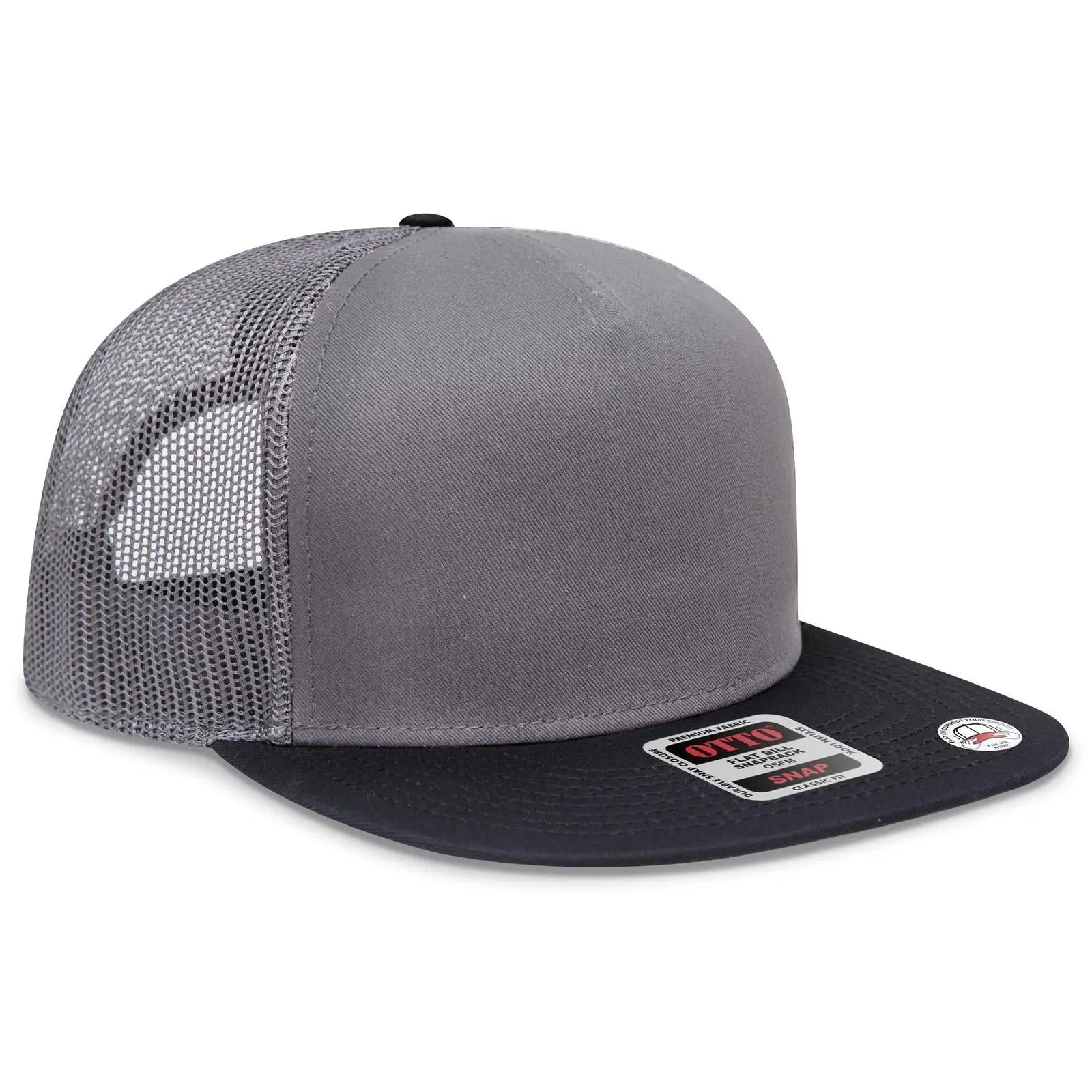 OTTO 154-1124 ’OTTO Snap’ 5 Panel Pro Style Mesh Back Trucker Snapback Cap - Blk/Ch.Gry/Ch.Gry - Blk/Ch.Gry/Ch.Gry / 6