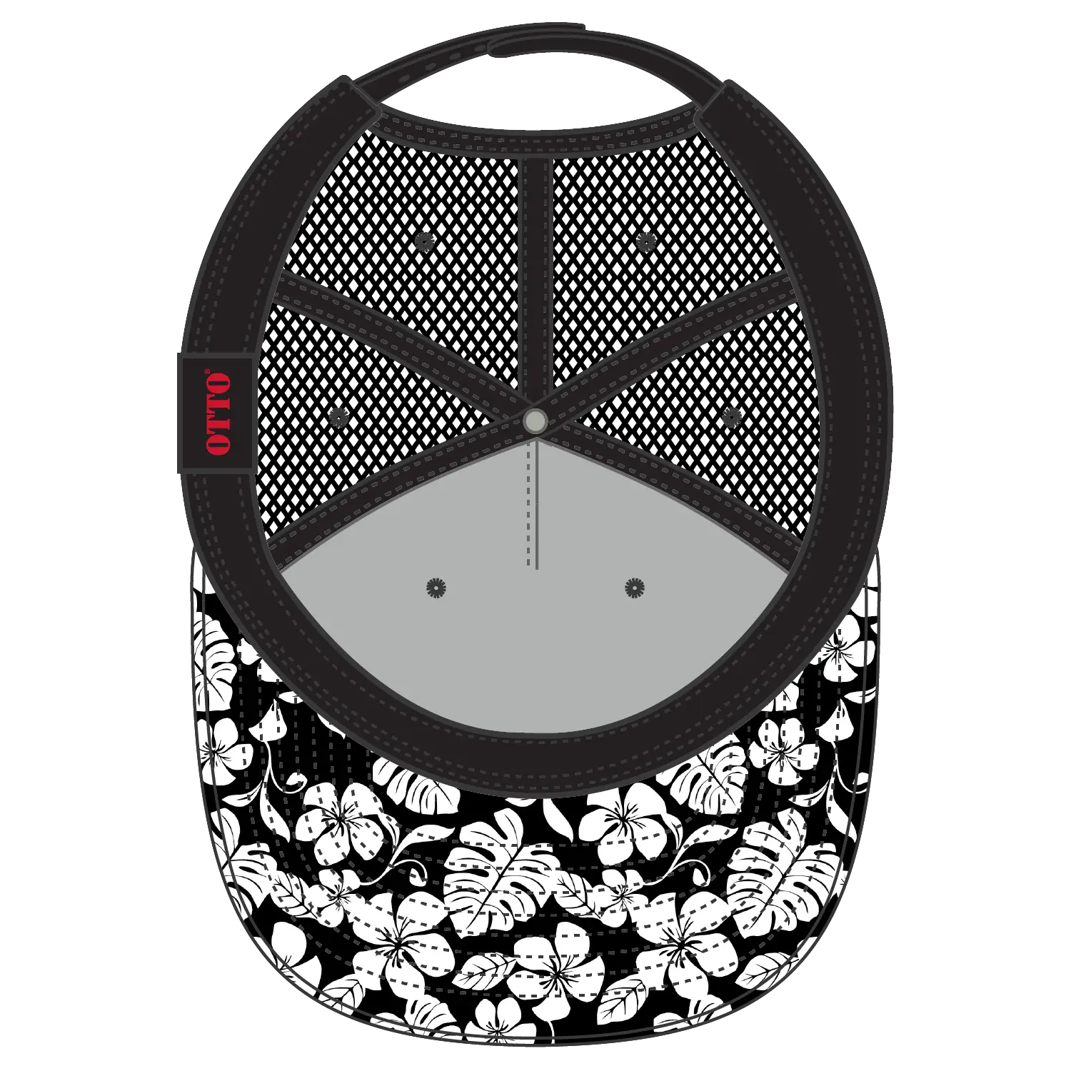 OTTO 154-1124 ’OTTO Snap’ 5 Panel Pro Style Mesh Back Trucker Snapback Cap - Design002/Blk/Blk - Design002/Blk/Blk / 6