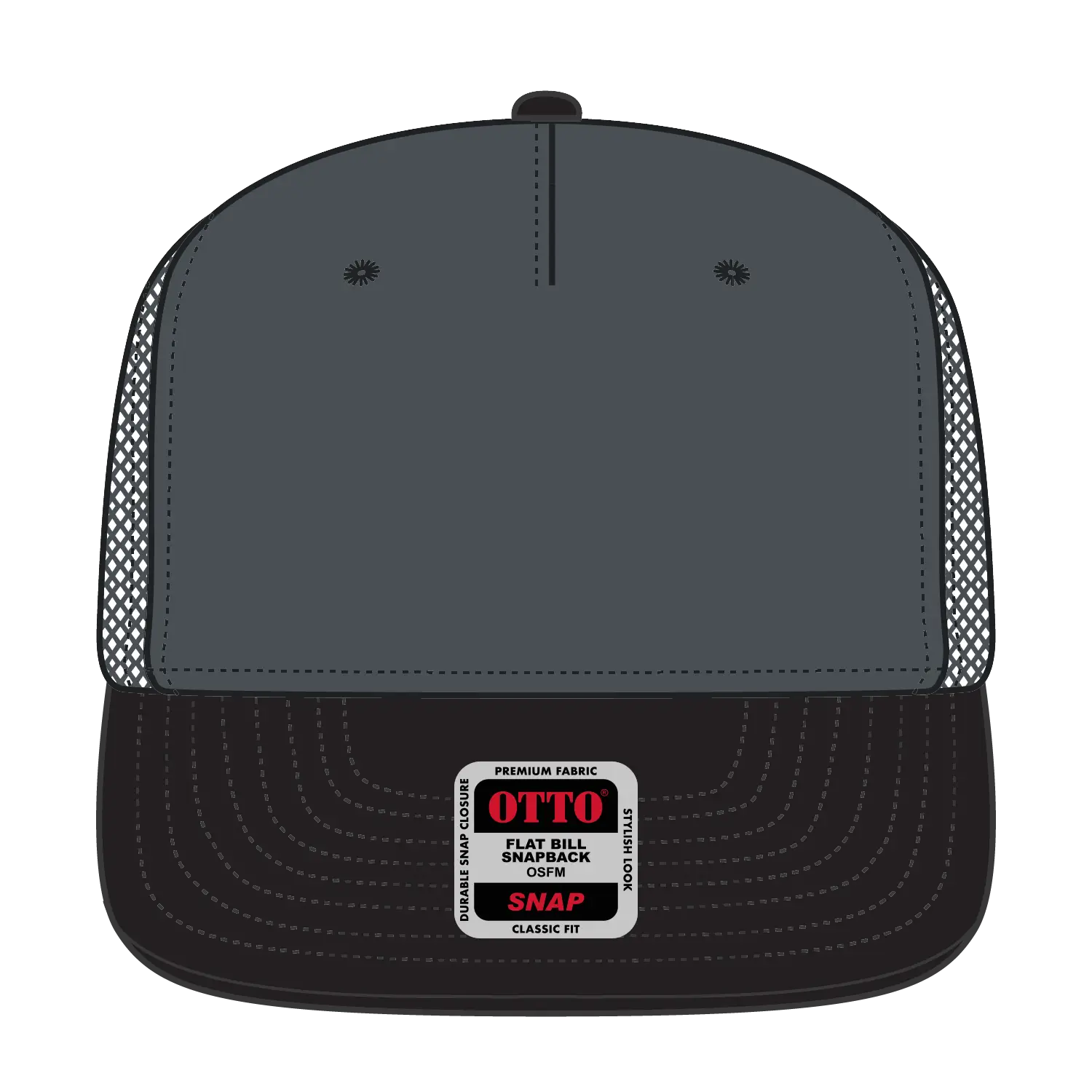 OTTO 154-1124 ’OTTO Snap’ 5 Panel Pro Style Mesh Back Trucker Snapback Cap - Blk/Ch.Gry/Ch.Gry - Blk/Ch.Gry/Ch.Gry / 6